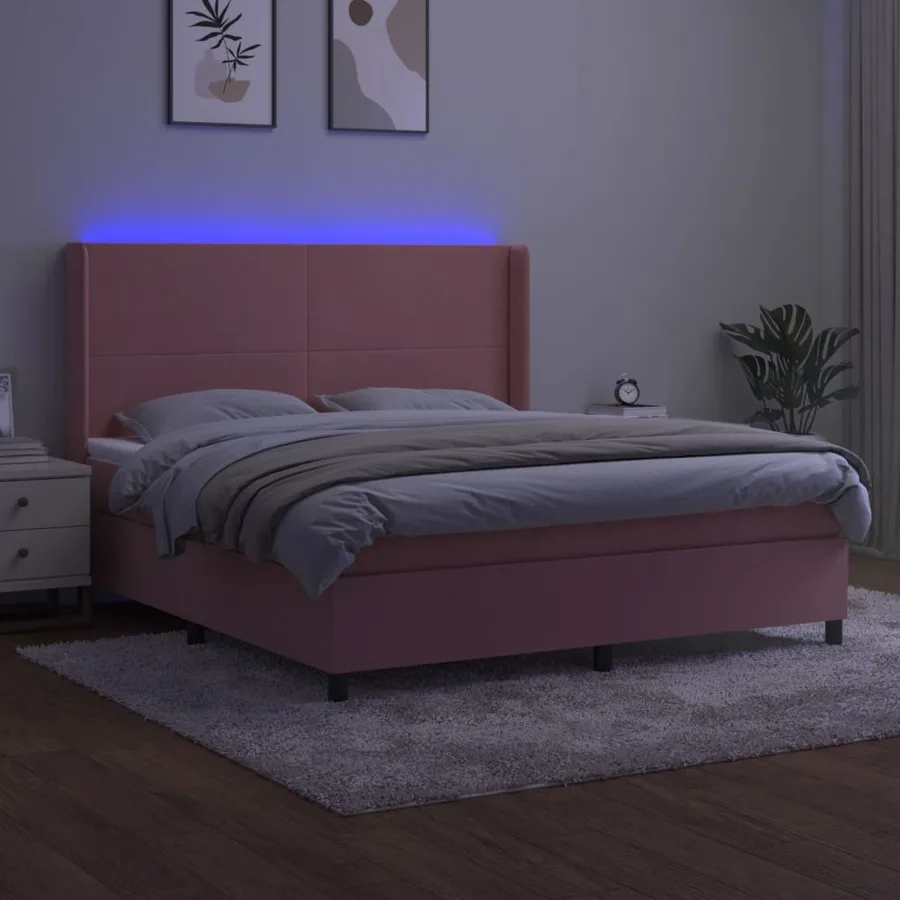 Sommier à lattes de lit matelas et LED Rose 180x200 cm Velours - 3