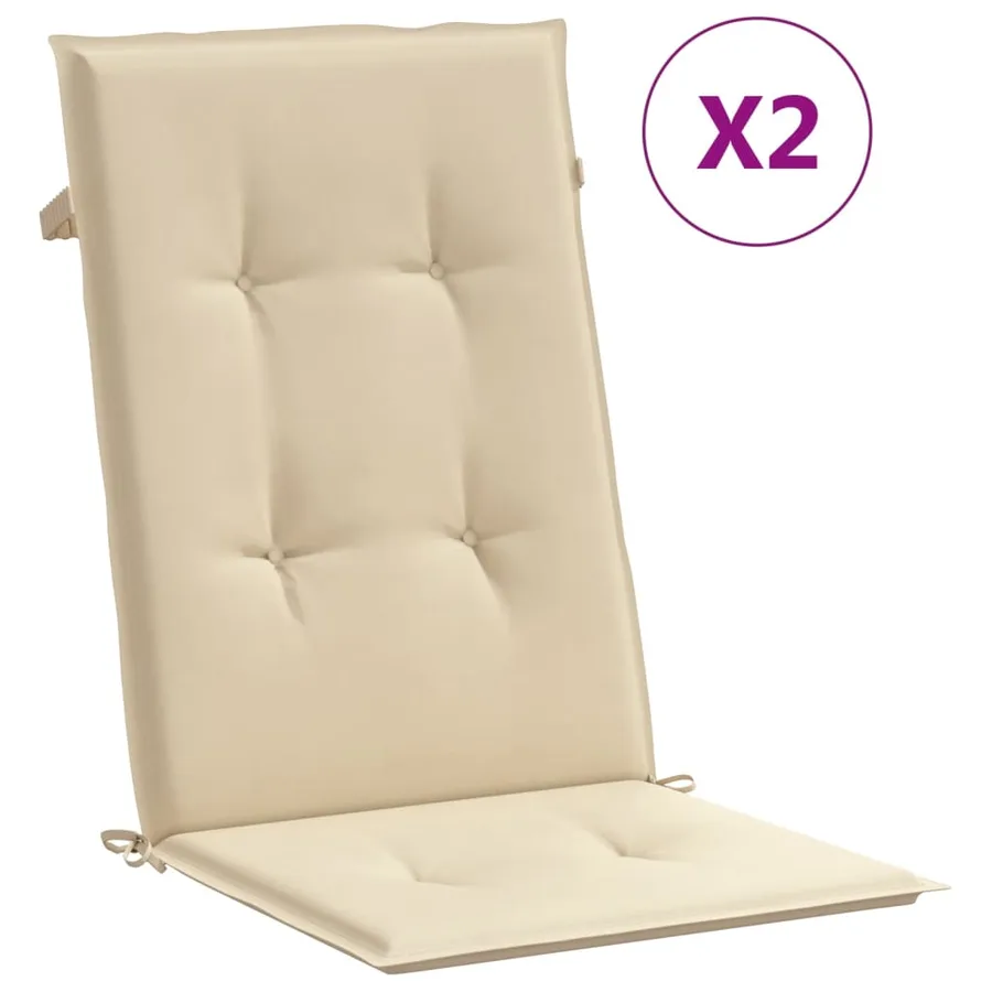 Coussins de chaise de jardin dossier haut lot de 2 beige tissu - 2