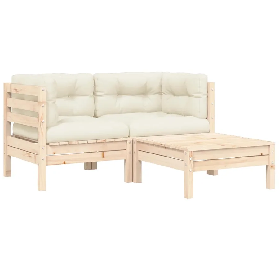 Salon de jardin 3 pcs avec coussins crème Bois de pin massif - 2