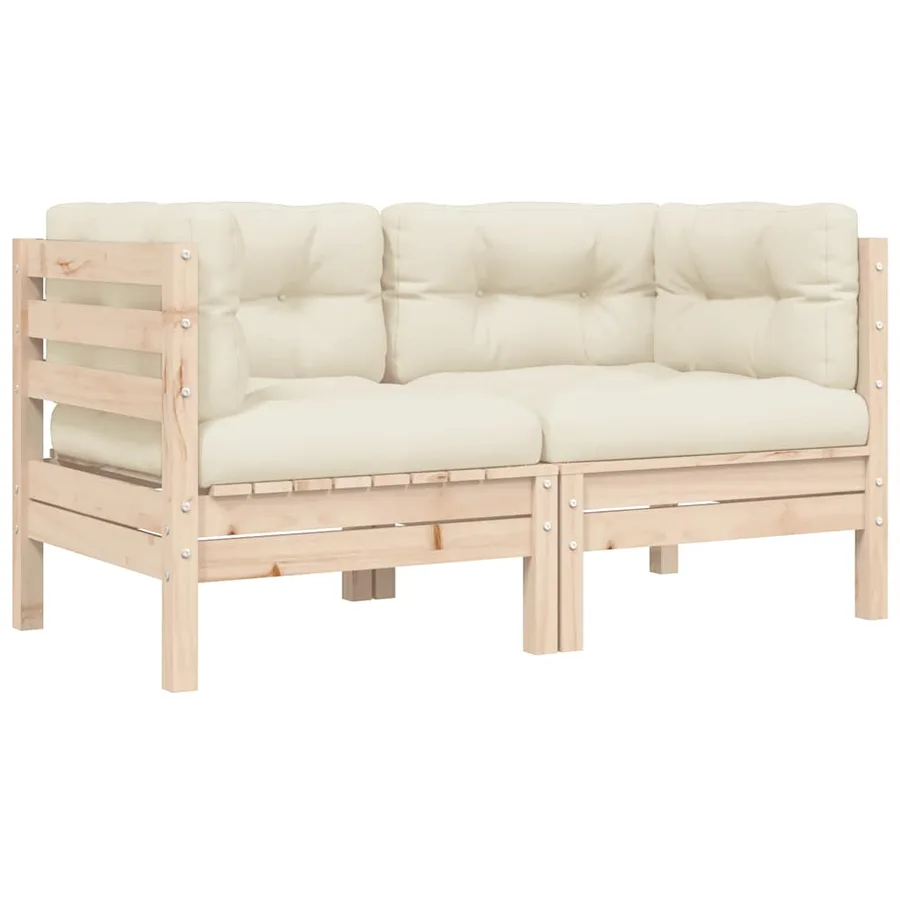 Salon de jardin 3 pcs avec coussins crème Bois de pin massif - 6