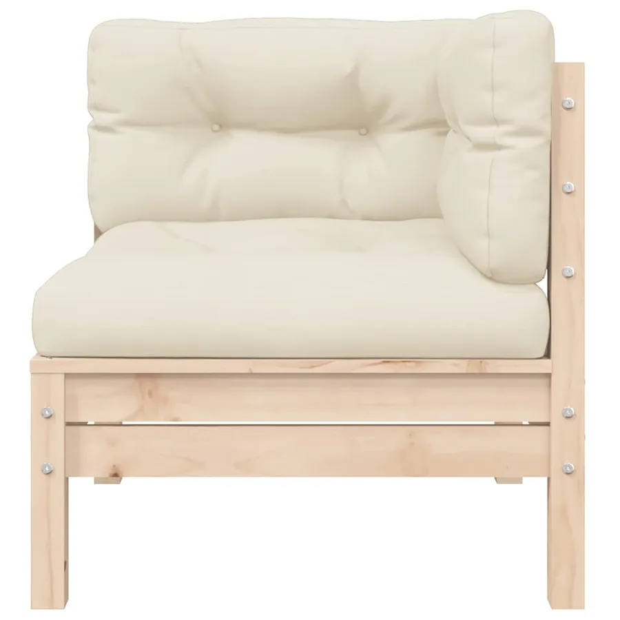 Salon de jardin 3 pcs avec coussins crème Bois de pin massif - 7