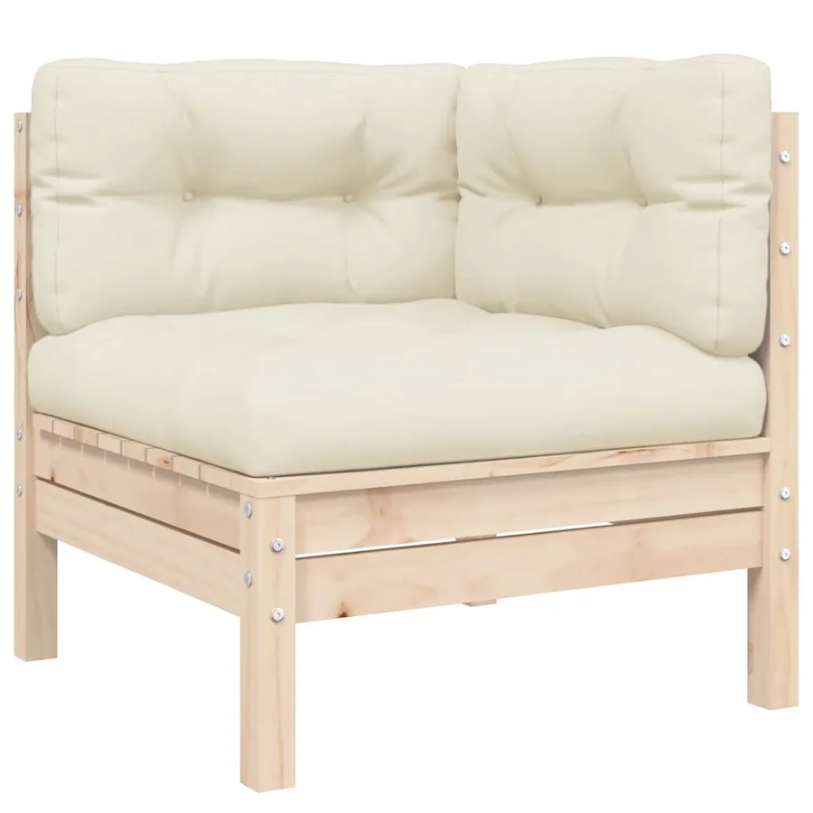 Salon de jardin 3 pcs avec coussins crème Bois de pin massif - 8