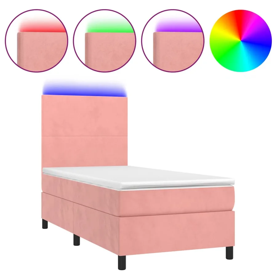 Sommier à lattes de lit avec matelas LED Rose 90x200 cm Velours - 2
