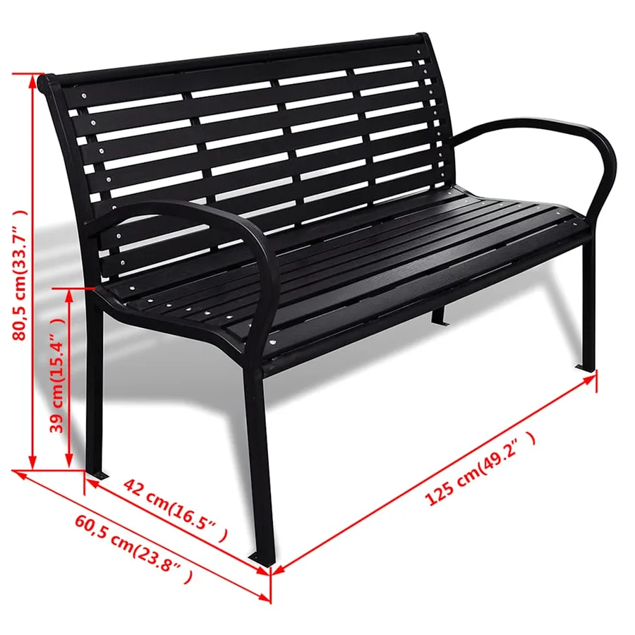 Banc de jardin 125 cm acier et WPC noir - 5