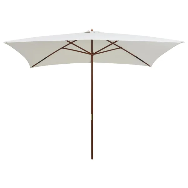 Parasol avec poteau en bois 200 x 300 cm Blanc crème