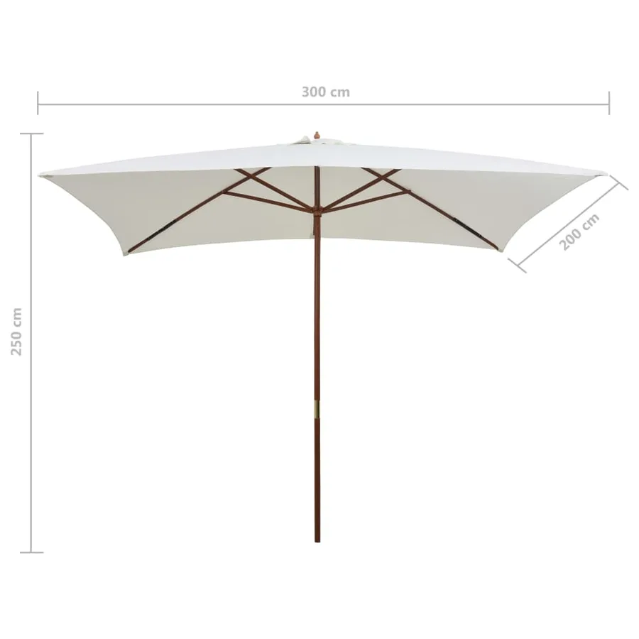 Parasol avec poteau en bois 200 x 300 cm Blanc crème - 7