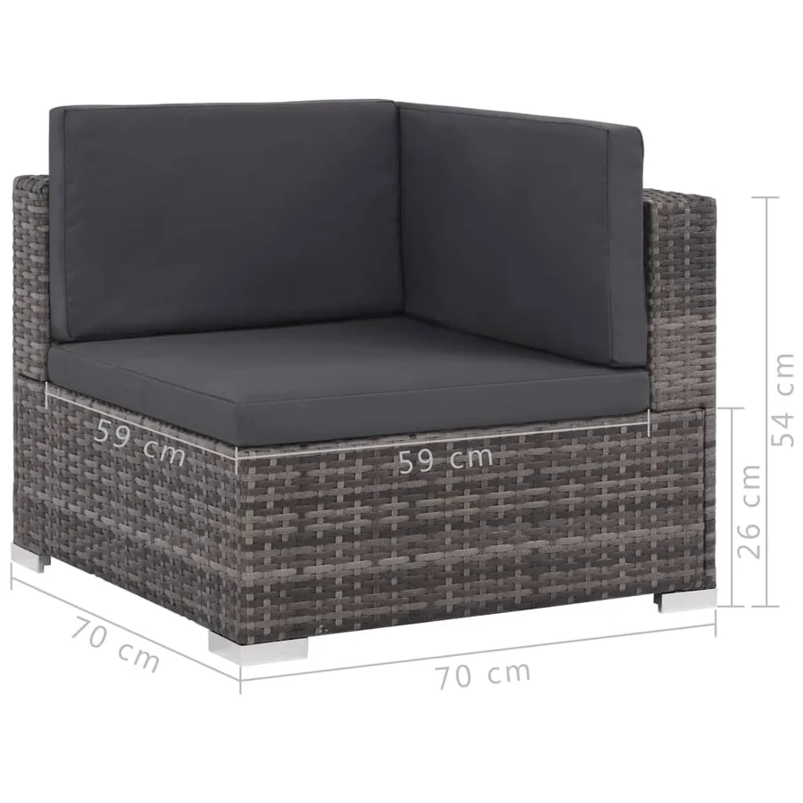 Salon de jardin 6 pcs avec coussins résine tressée gris - 8