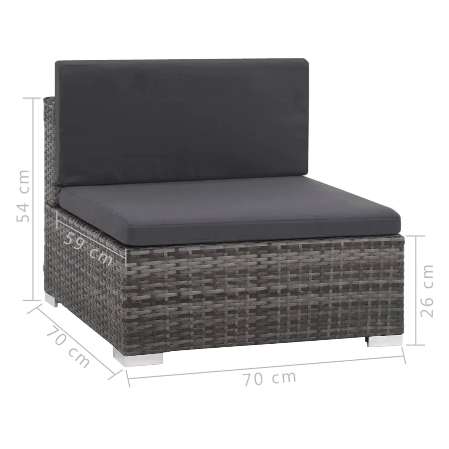 Salon de jardin 6 pcs avec coussins résine tressée gris - 9