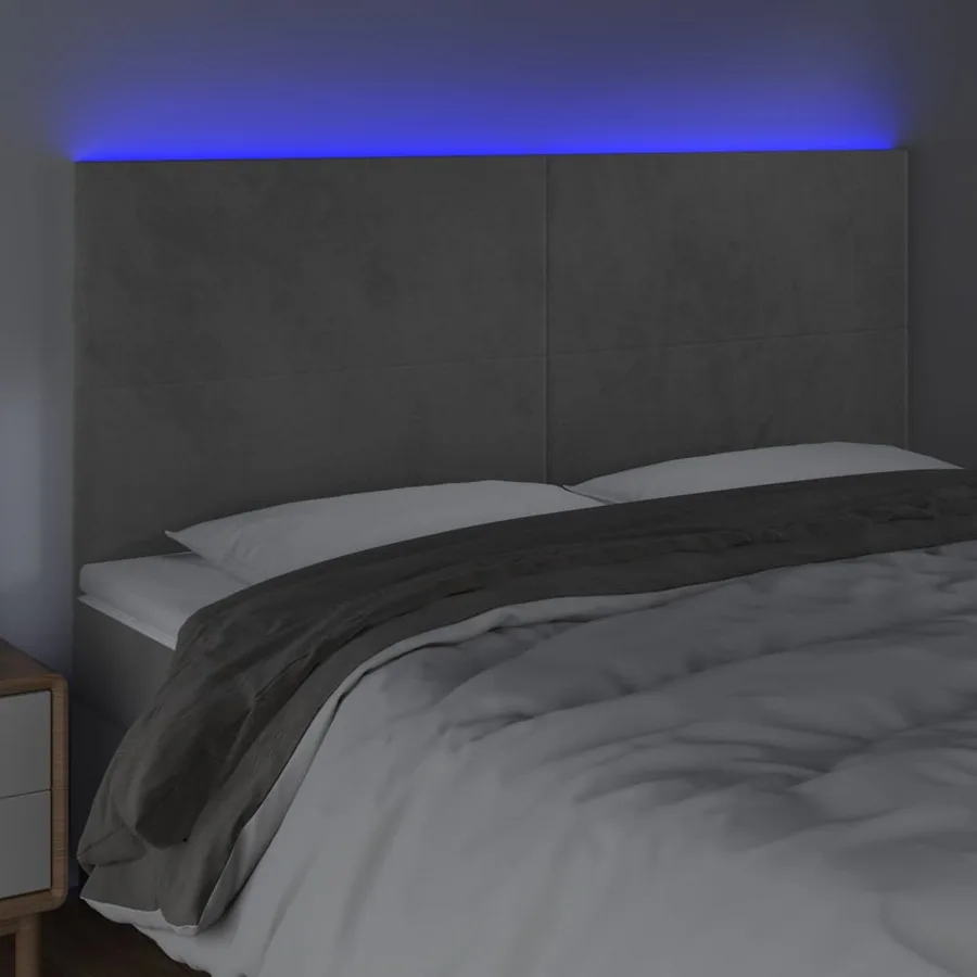 Tête de lit à LED Gris clair 200x5x118/128 cm Velours - 3