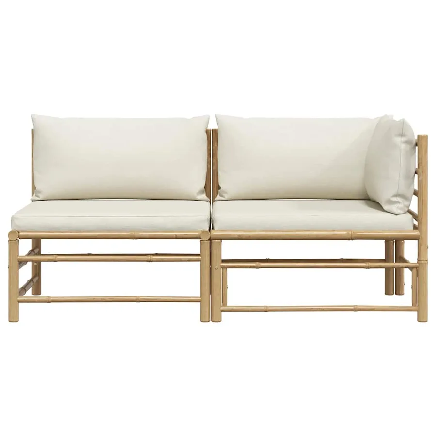 Salon de jardin 2 pcs avec coussins blanc crème Bambou - 4