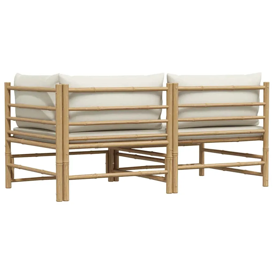 Salon de jardin 2 pcs avec coussins blanc crème Bambou - 8