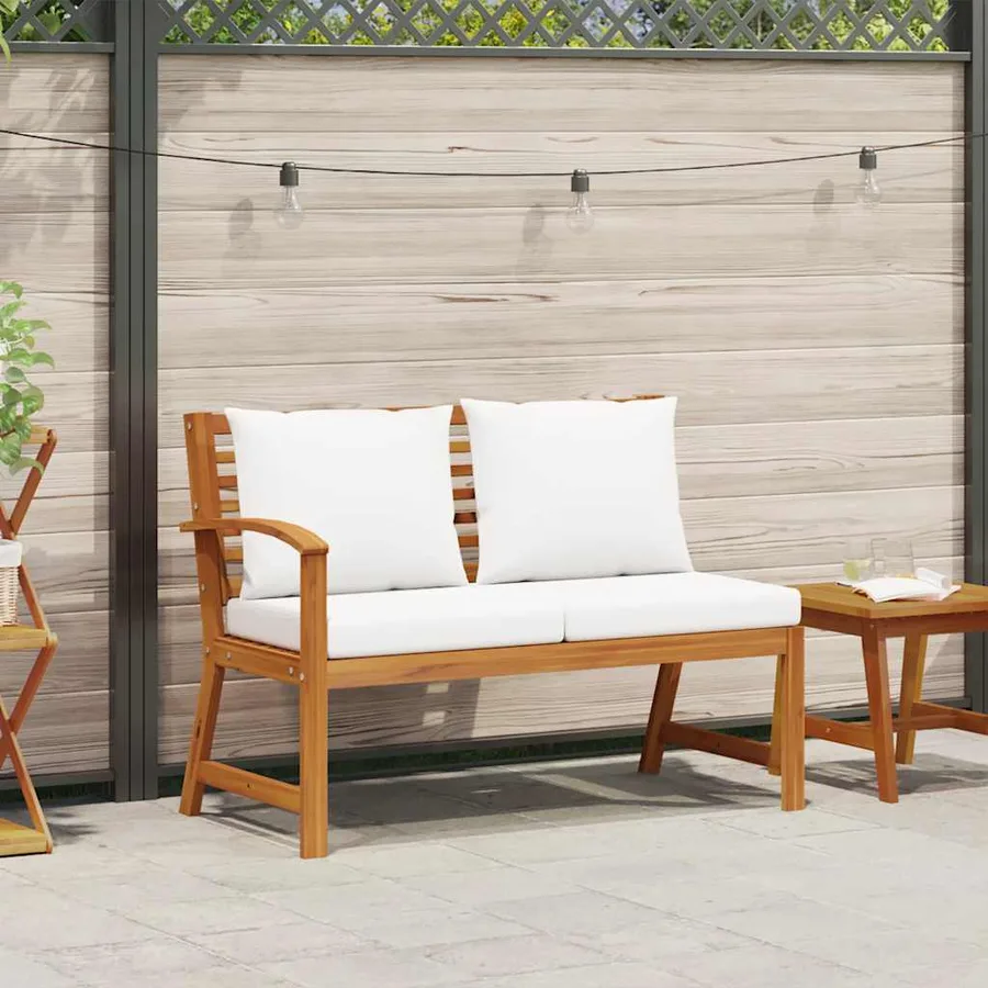 Banc de jardin 114,5 cm avec coussin crème Bois solide d'acacia - 2