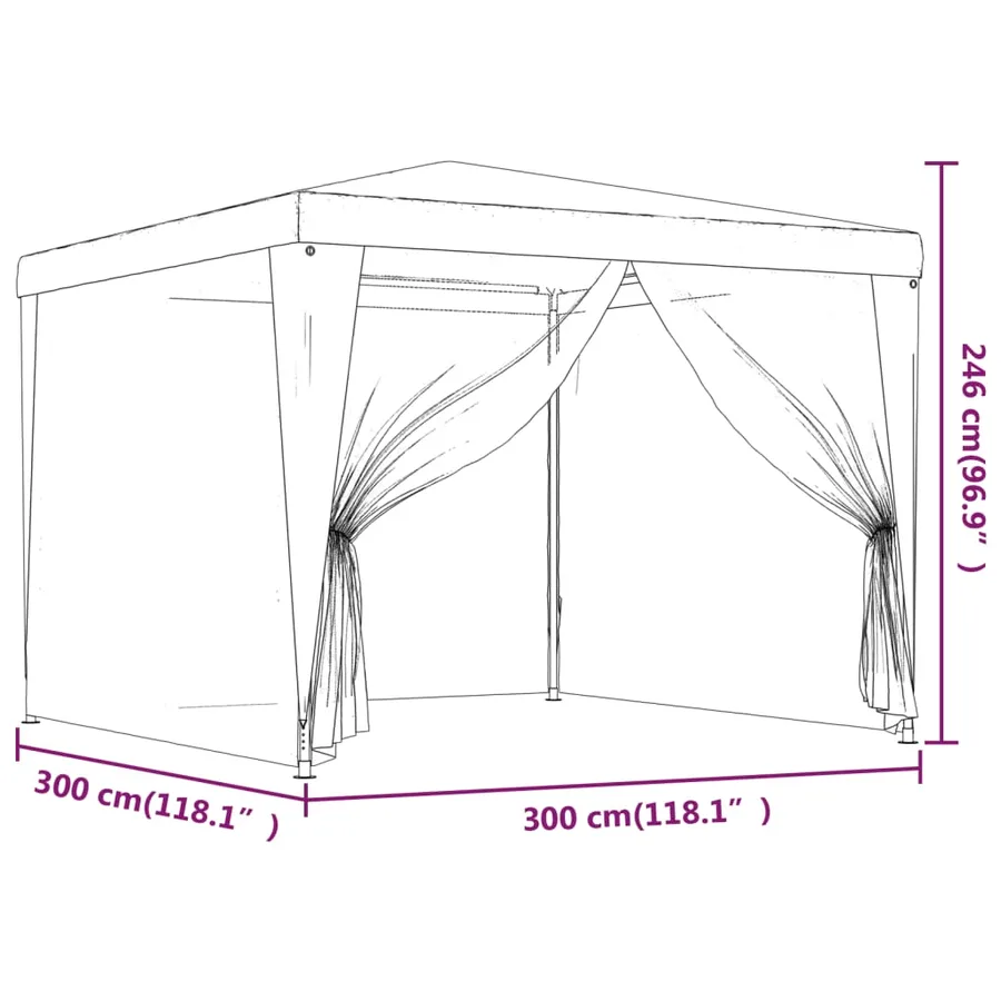 Tente de fête avec 4 parois latérales en maille Rouge 3x3m PEHD - 7