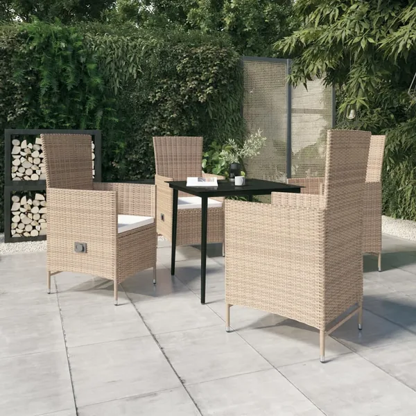 Ensemble à manger de jardin avec coussins 5 pcs Beige