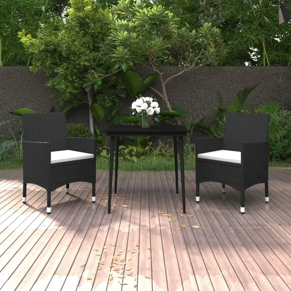 Ensemble à manger de jardin coussins 3 pcs Résine tressée Verre