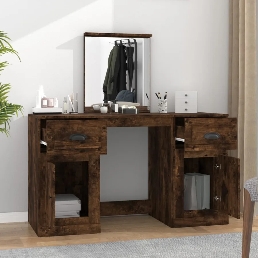 Coiffeuse avec miroir chêne fumé 130x50x132,5 cm - 3