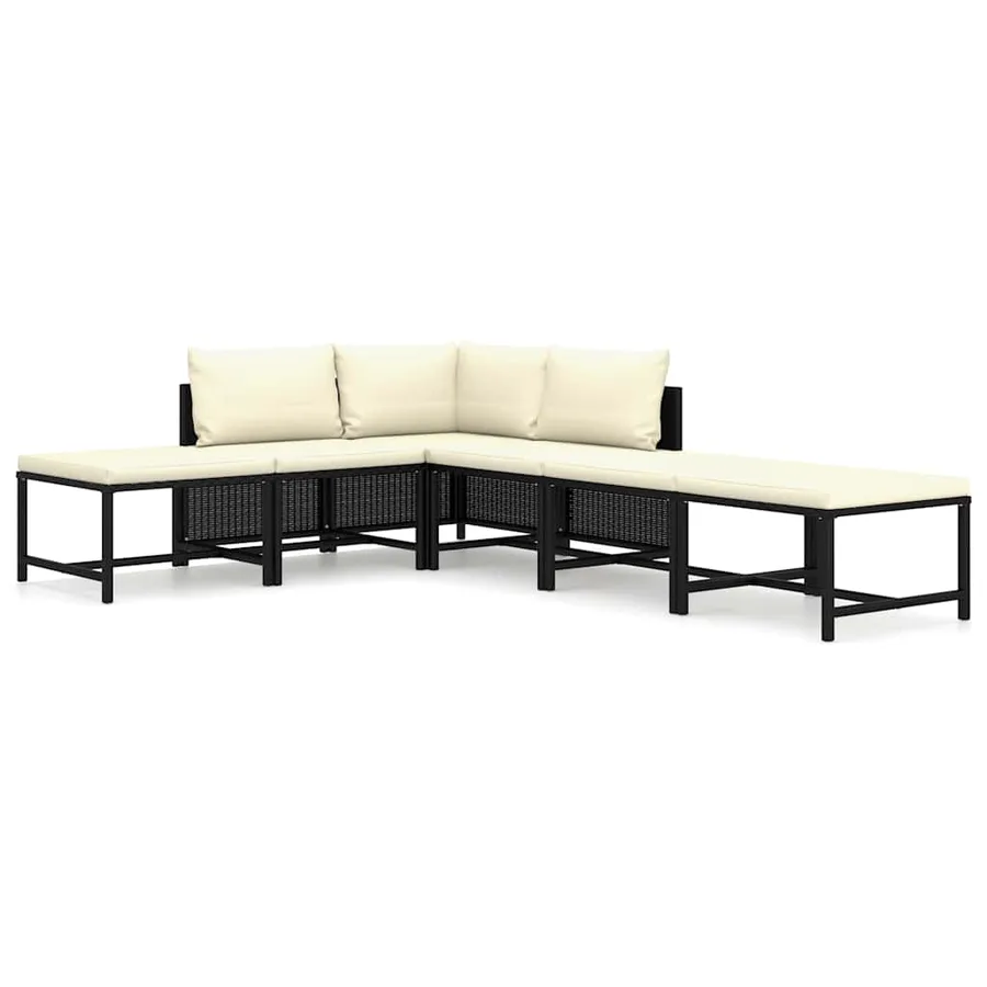 Salon de jardin 6 pcs avec coussins Résine tressée Noir - 2
