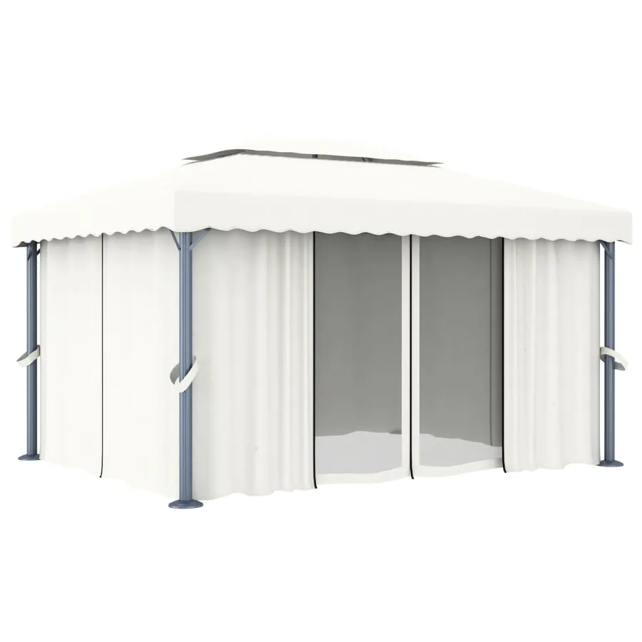 Tonnelle avec rideau 4x3 m Blanc crème Aluminium - 2