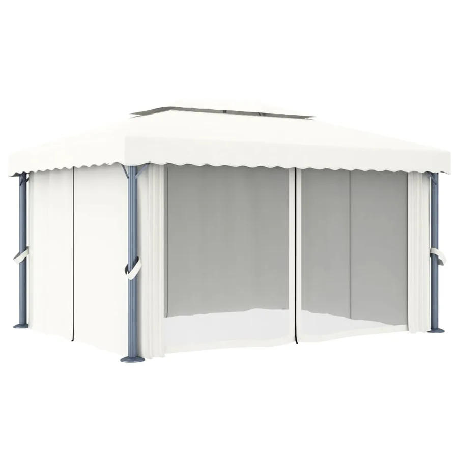 Tonnelle avec rideau 4x3 m Blanc crème Aluminium - 3