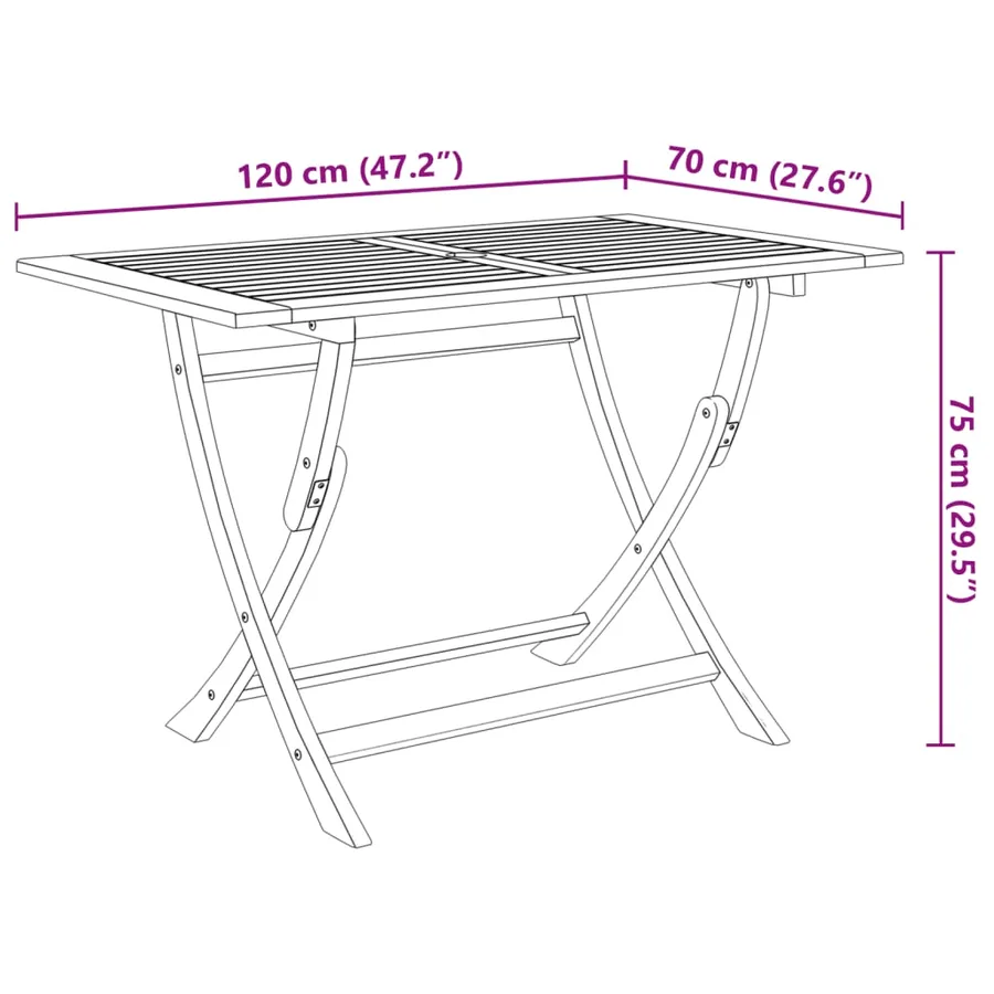Table de jardin pliable 120x70x75 cm Bois d'acacia massif - 7