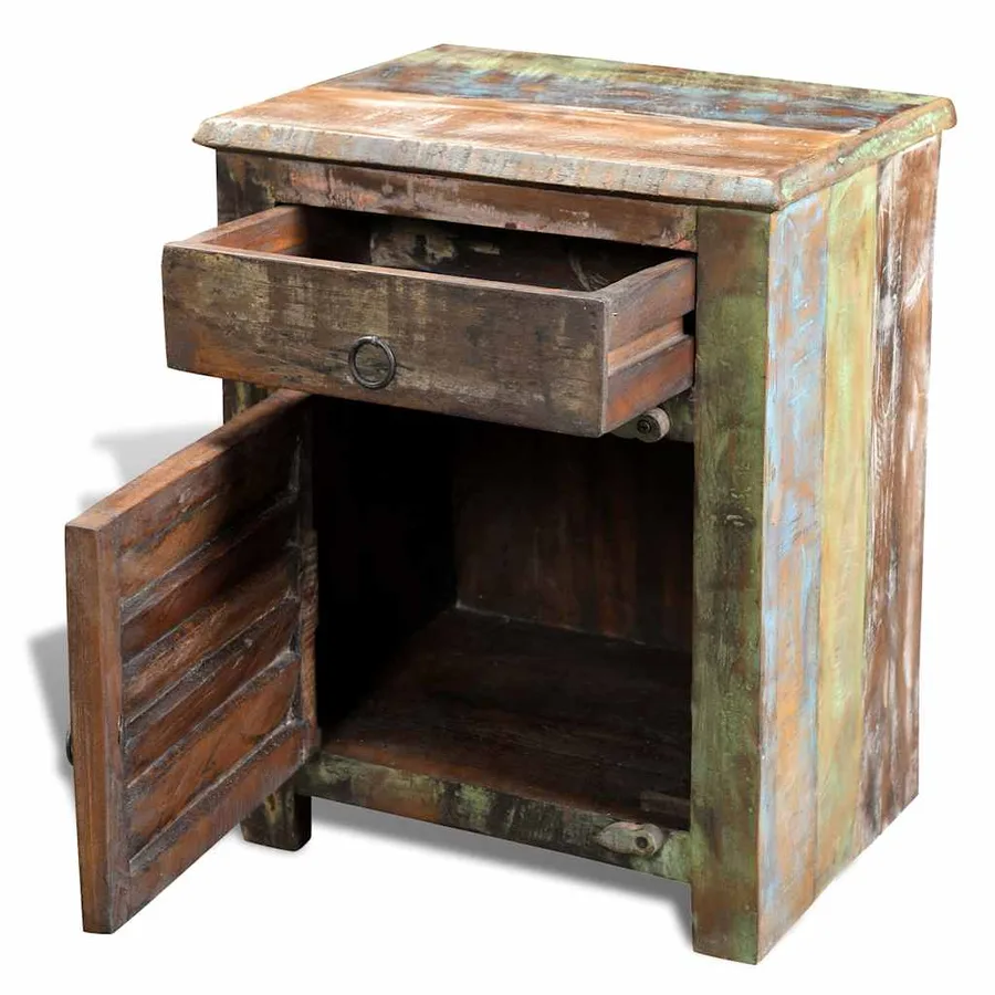 Table de coin avec 1 tiroir et 1 porte Bois de récupération - 12