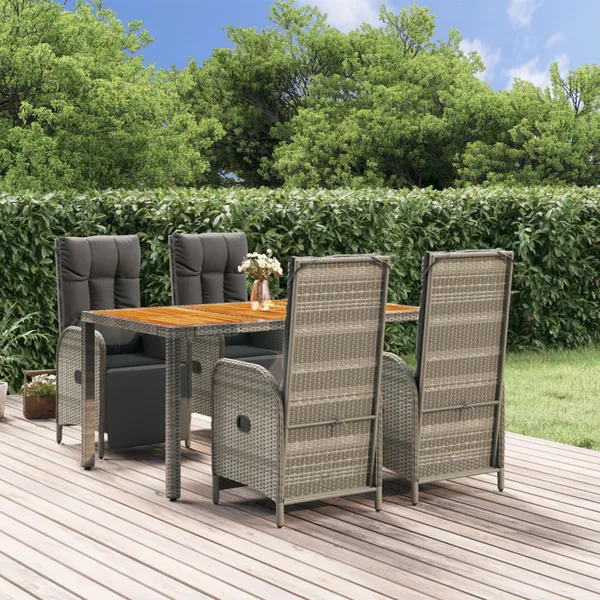 Ensemble à manger de jardin 5 pcs coussins gris résine tressée