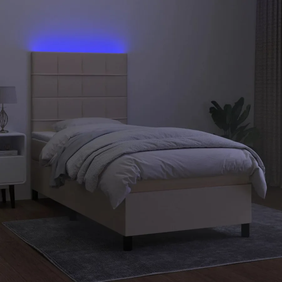 Sommier à lattes de lit et matelas et LED Crème 100x200cm Tissu - 4