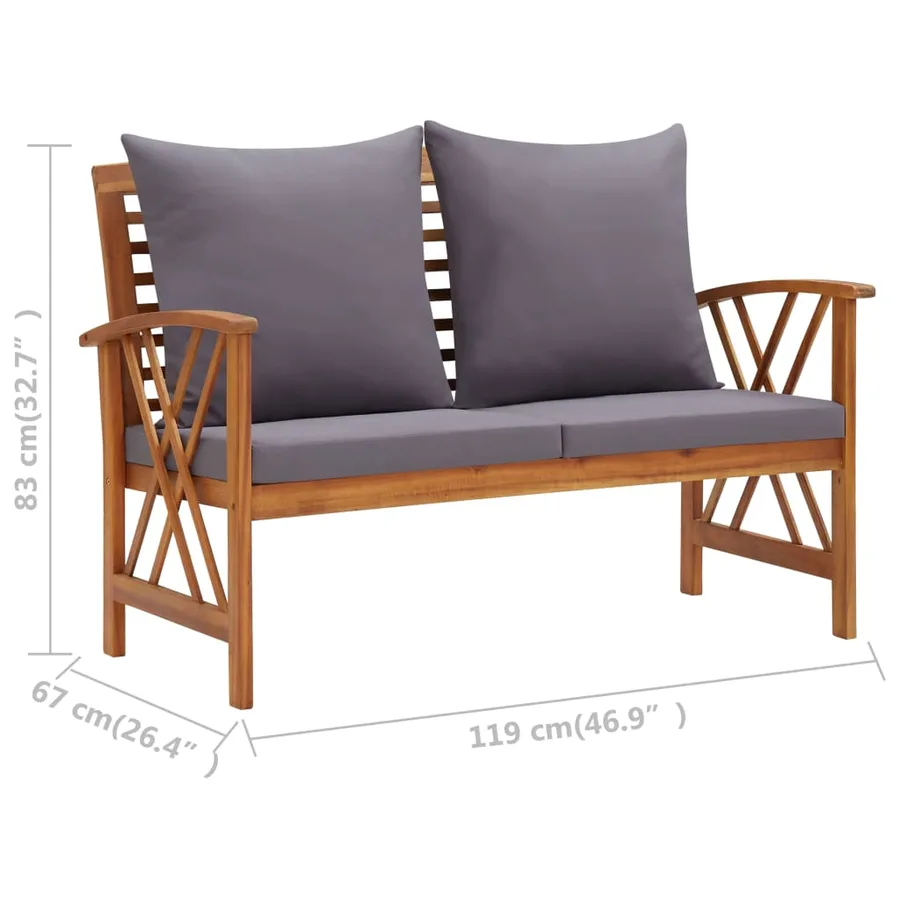 Salon de jardin 3 pcs avec coussins Bois d'acacia massif - 10