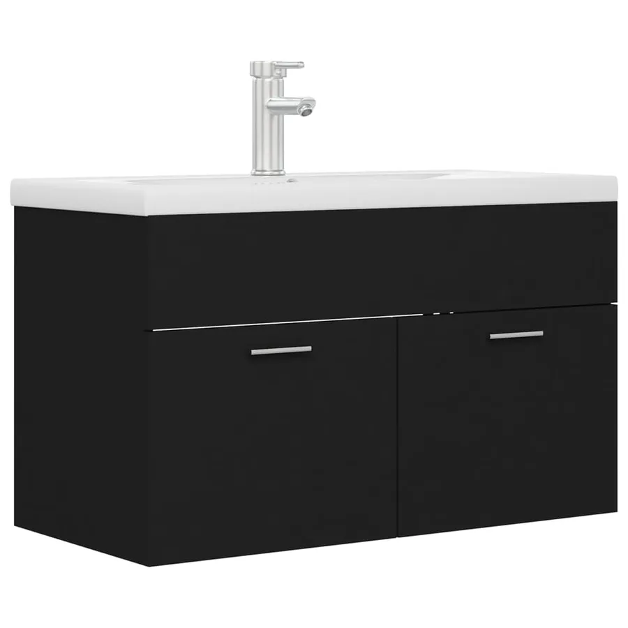 Armoire d'évier avec lavabo intégré Noir Aggloméré - 2