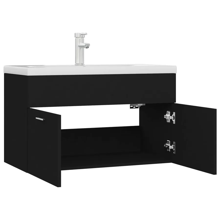 Armoire d'évier avec lavabo intégré Noir Aggloméré - 5