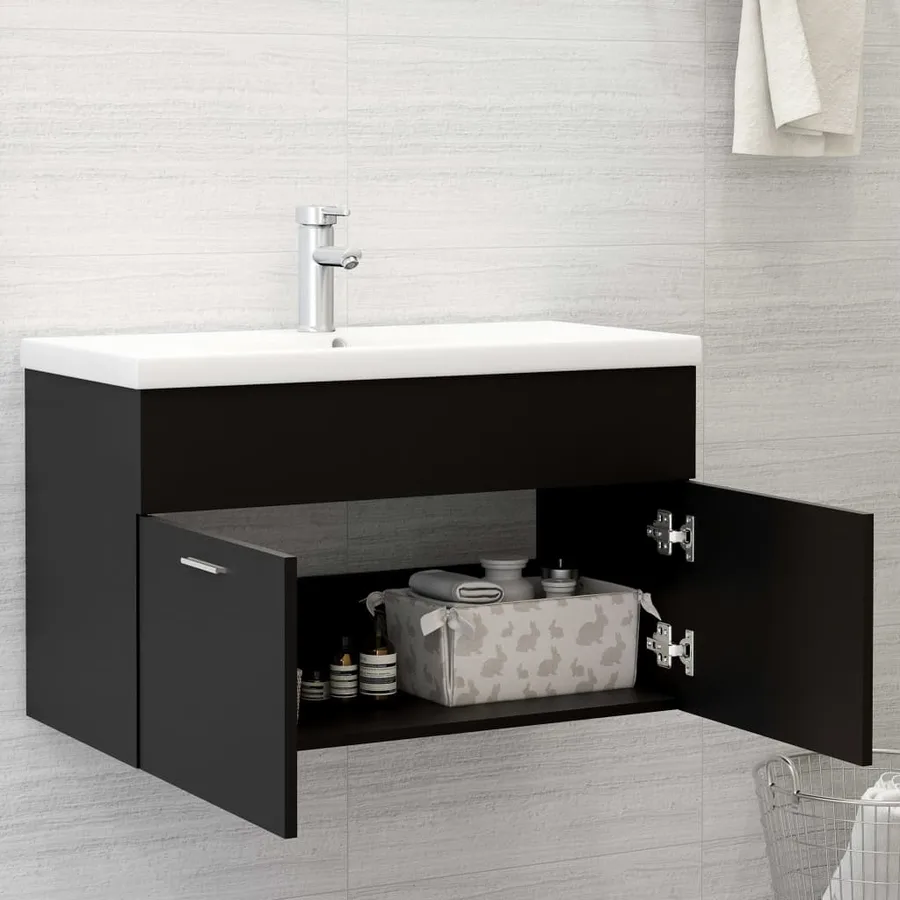 Armoire d'évier avec lavabo intégré Noir Aggloméré - 7