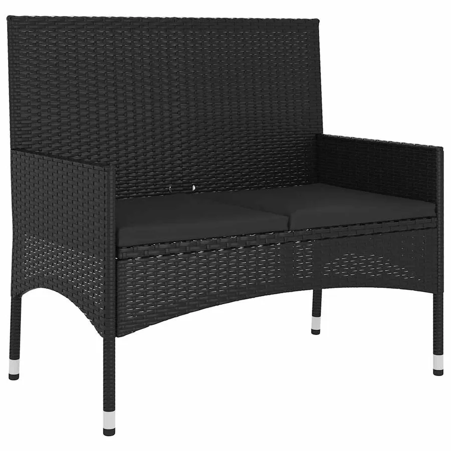 Banc de Jardin à 2 Places avec Coussins Noir Résine Tressée - 2