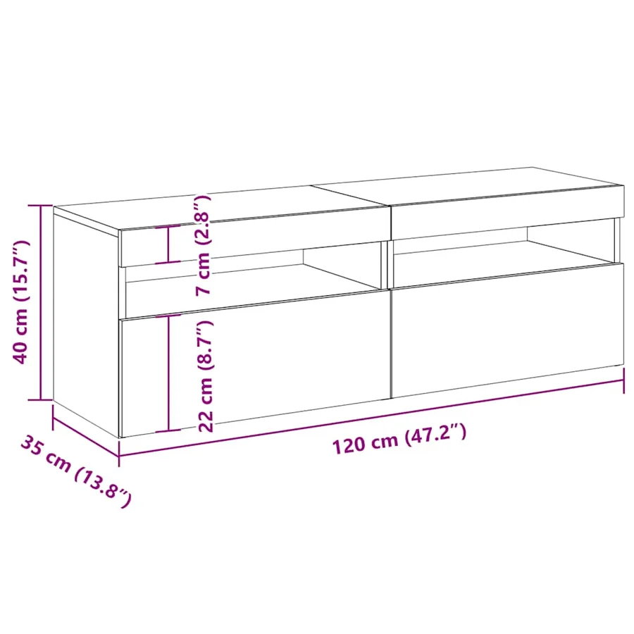 Meubles TV avec lumières LED 2 pcs gris béton 60x35x40 cm - 17