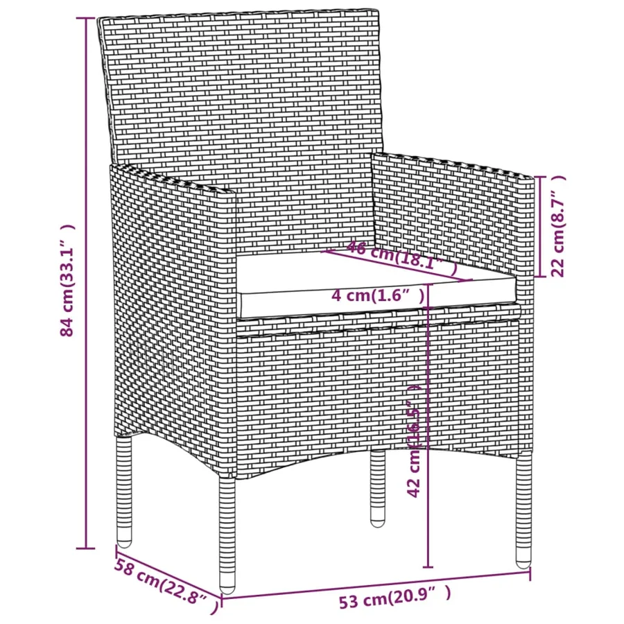 Ensemble à manger de jardin et coussins 5pcs Gris/noir - 7