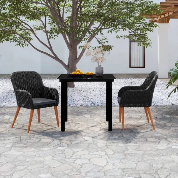 Ensemble à manger de jardin avec coussins 3 pcs noir