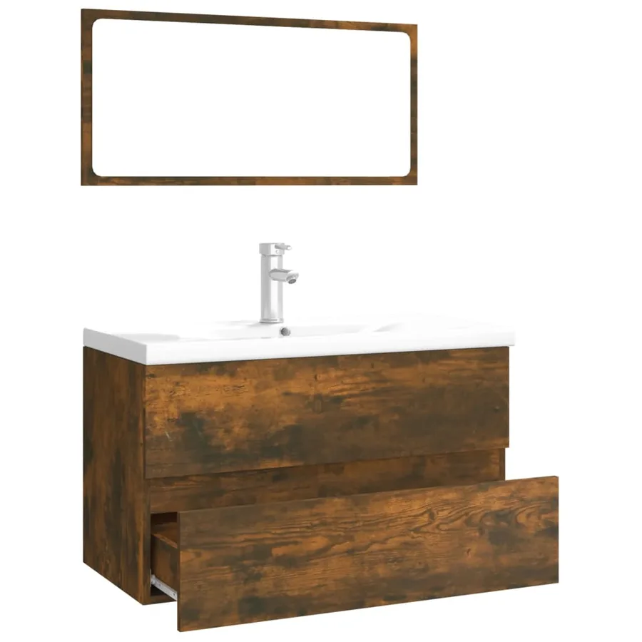 Meubles de salle de bain Chêne fumé Bois d'ingénierie - 4