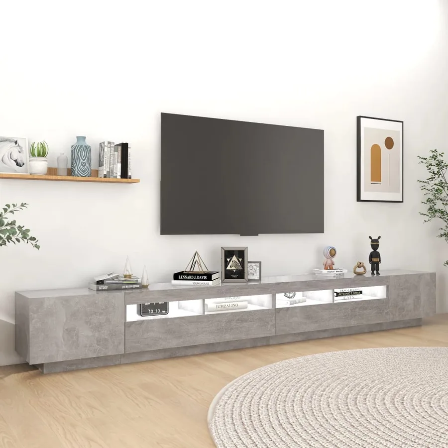 Meuble TV avec lumières LED Gris béton 300x35x40 cm - 3