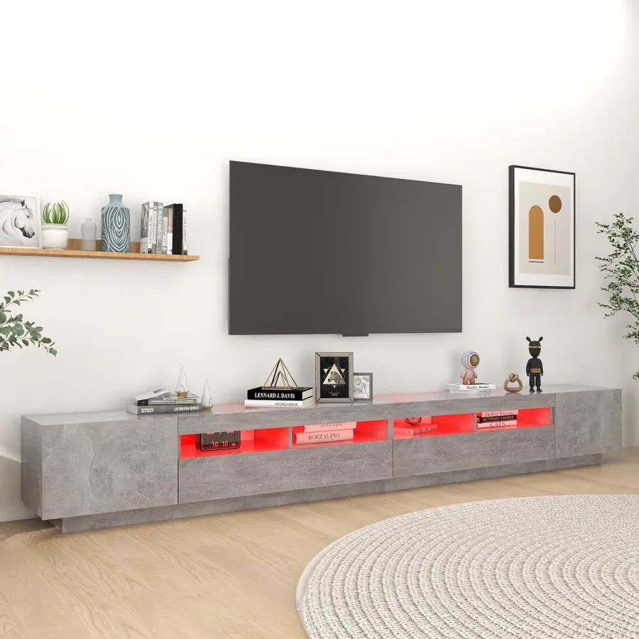 Meuble TV avec lumières LED Gris béton 300x35x40 cm - 4