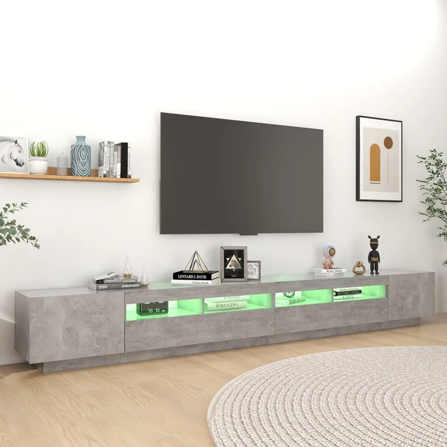 Meuble TV avec lumières LED Gris béton 300x35x40 cm - 5