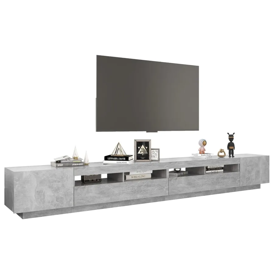 Meuble TV avec lumières LED Gris béton 300x35x40 cm - 6