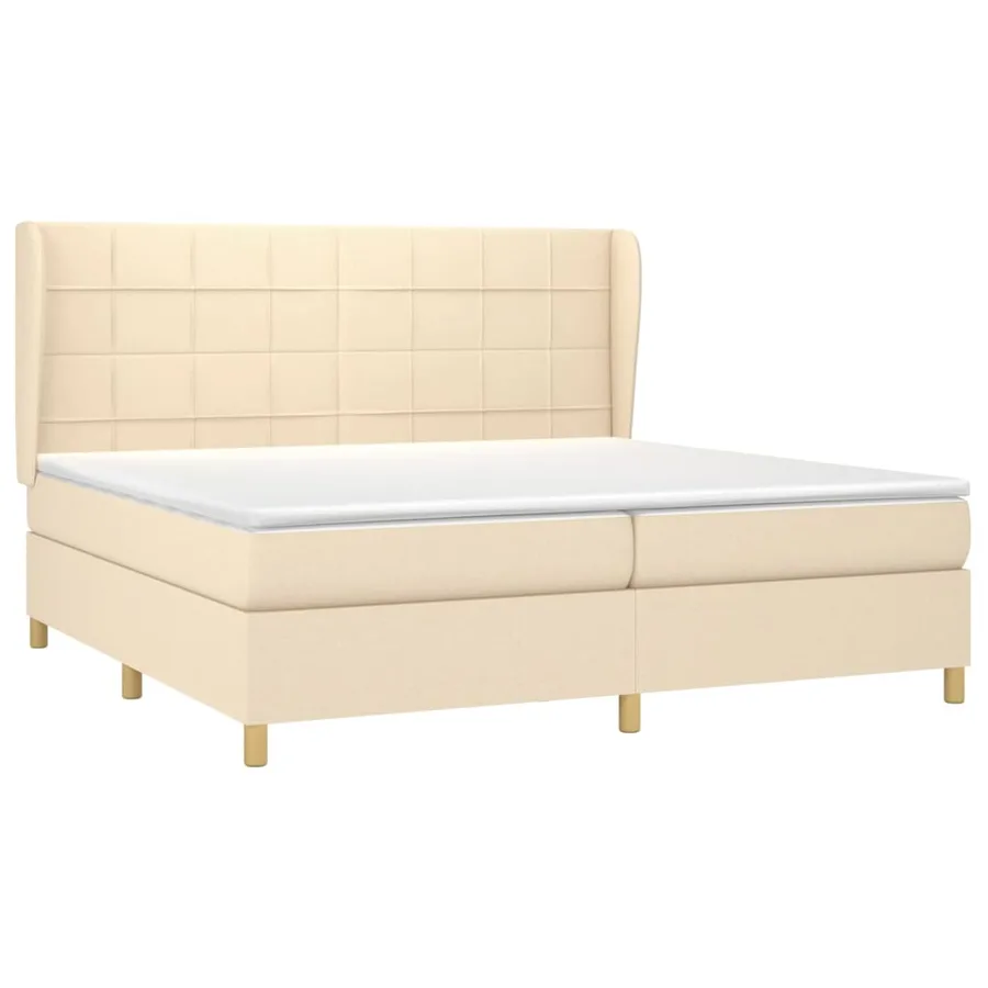 Sommier à lattes de lit avec matelas Crème 200x200 cm Tissu - 3