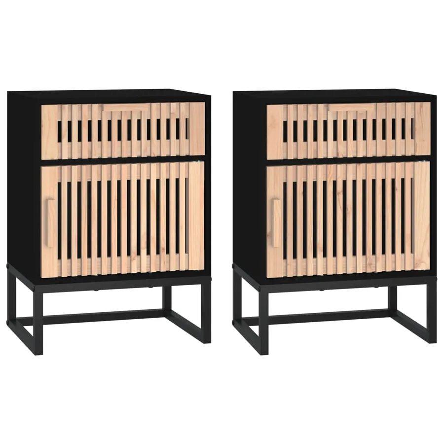 Tables de chevet 2 pcs noir 40x30x55,5cm bois ingénierie et fer - 2