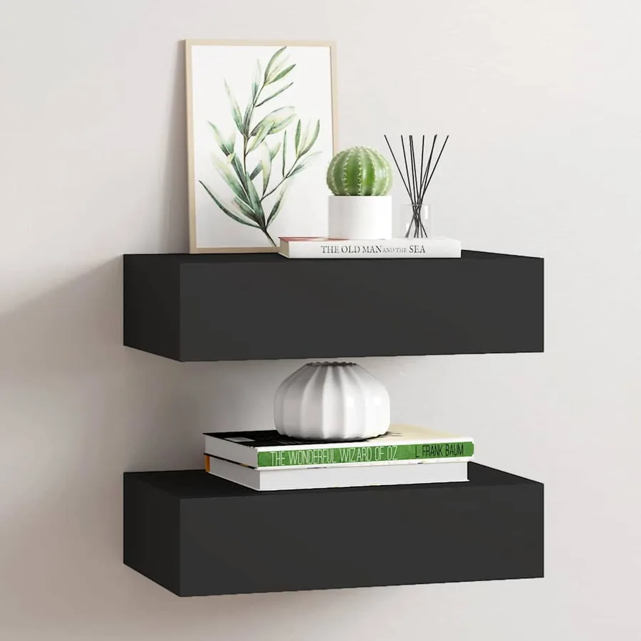 Étagères à tiroirs murales 2 pcs noir 40x23,5x10 cm MDF