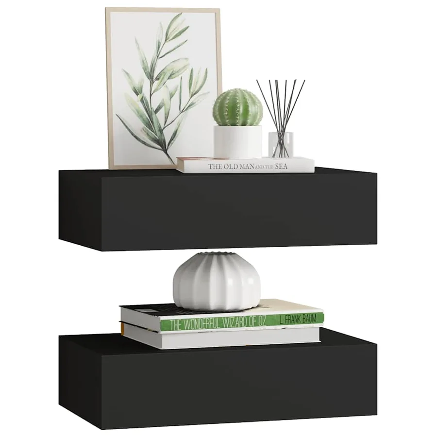 Étagères à tiroirs murales 2 pcs noir 40x23,5x10 cm MDF - 4