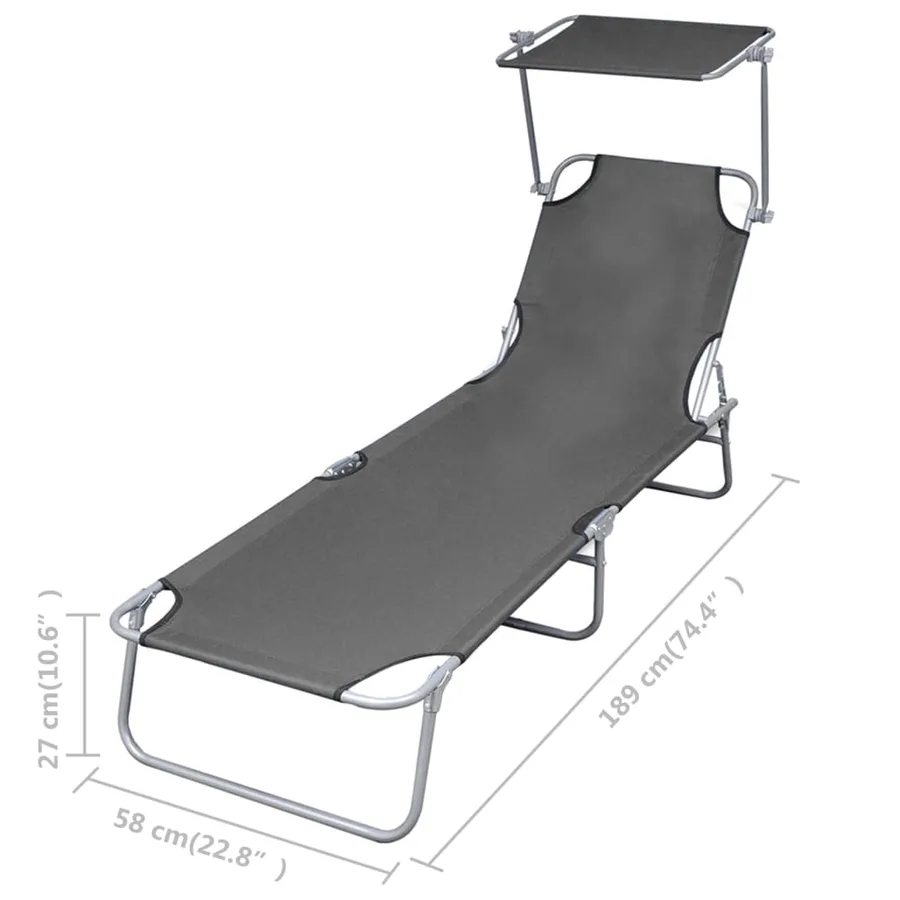 Chaise longue pliable avec dossier réglable Gris - 6