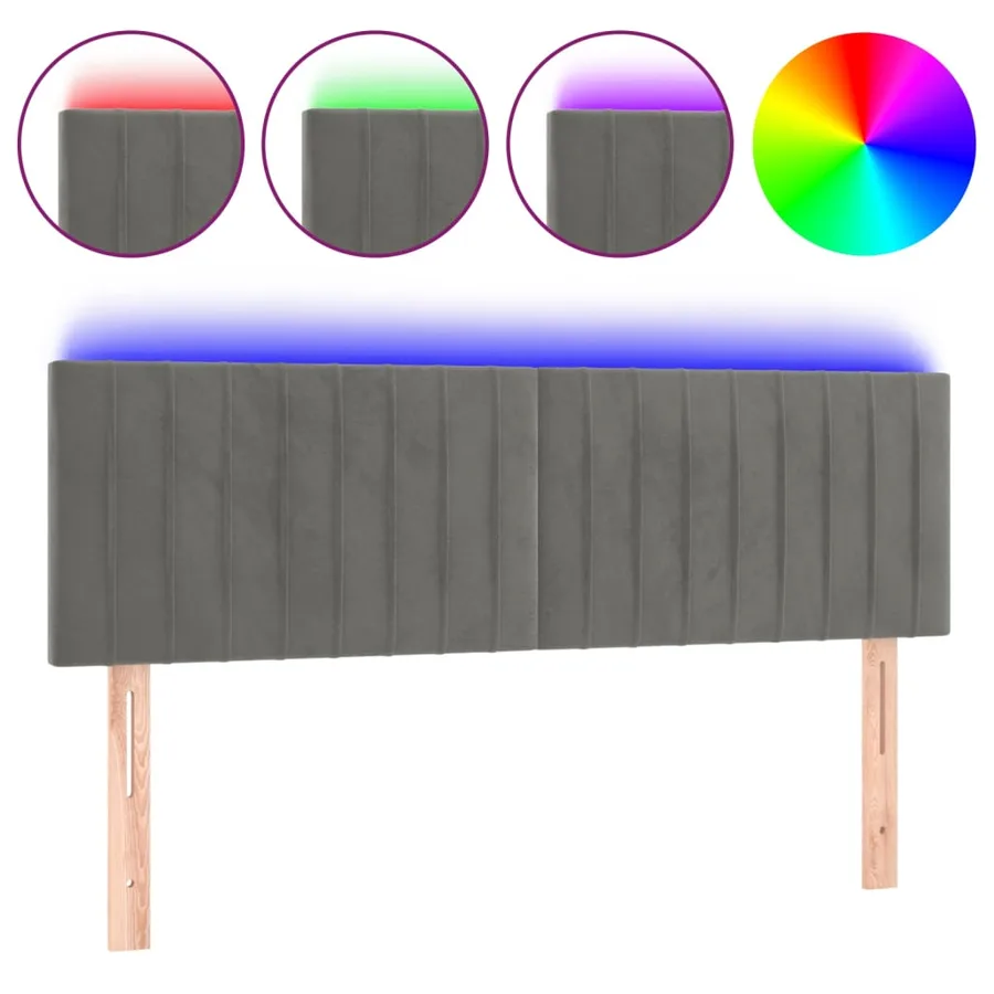 Tête de lit à LED Gris clair 144x5x78/88 cm Velours - 2
