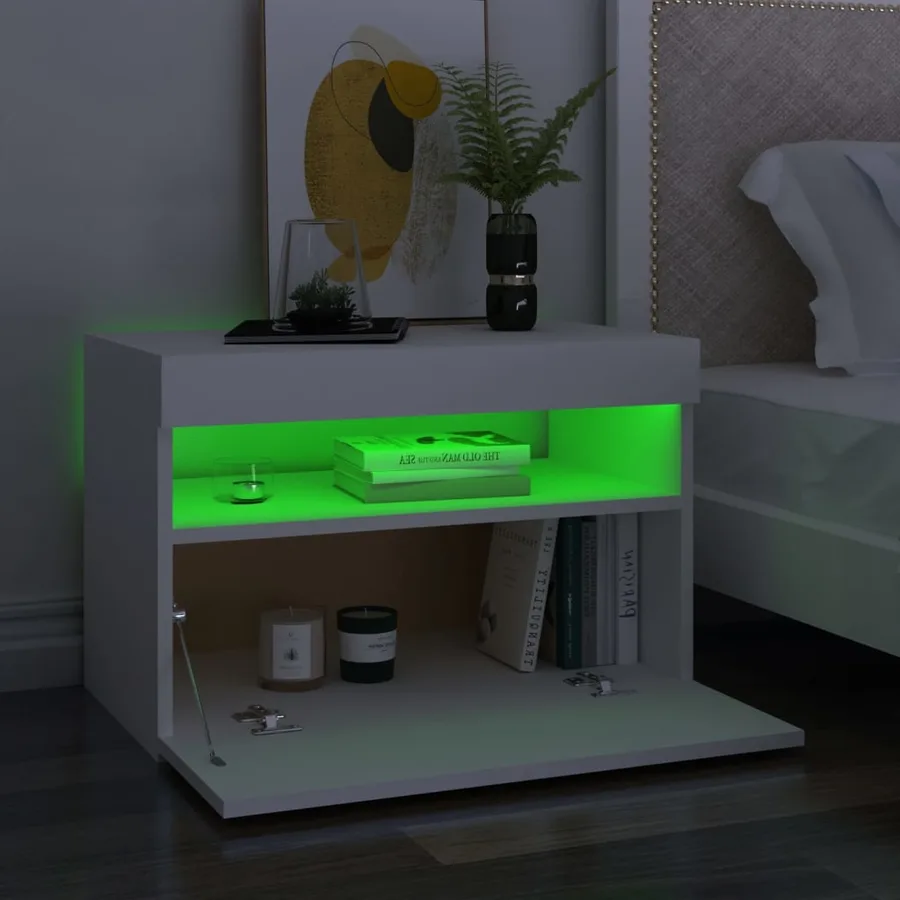 Tables de chevet avec lumières LED 2 pcs blanc 60x35x40 cm - 5