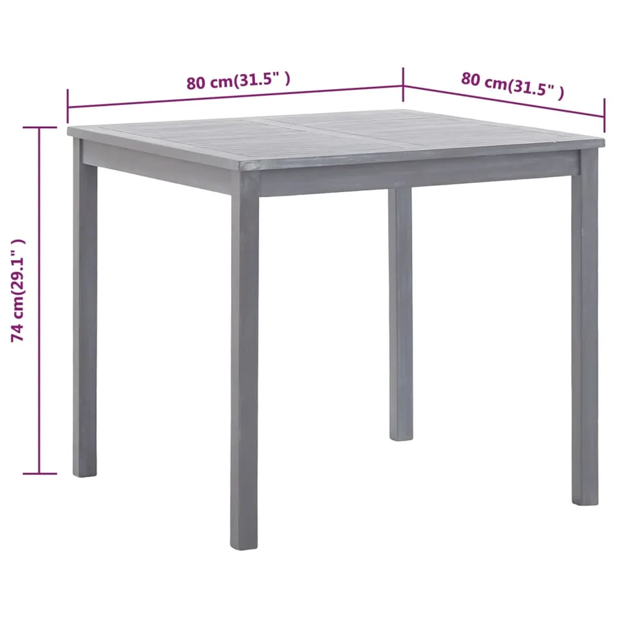 Table de jardin Gris 80x80x74 cm Bois d'acacia massif - 5