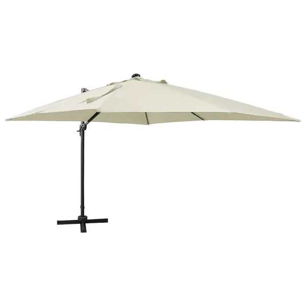 Parasol de jardin en porte-à-faux et mât et lumières LED sable