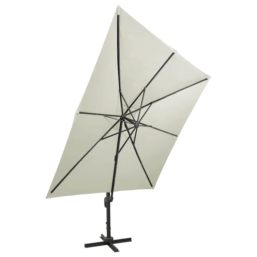 Parasol de jardin en porte-à-faux et mât et lumières LED sable - 2